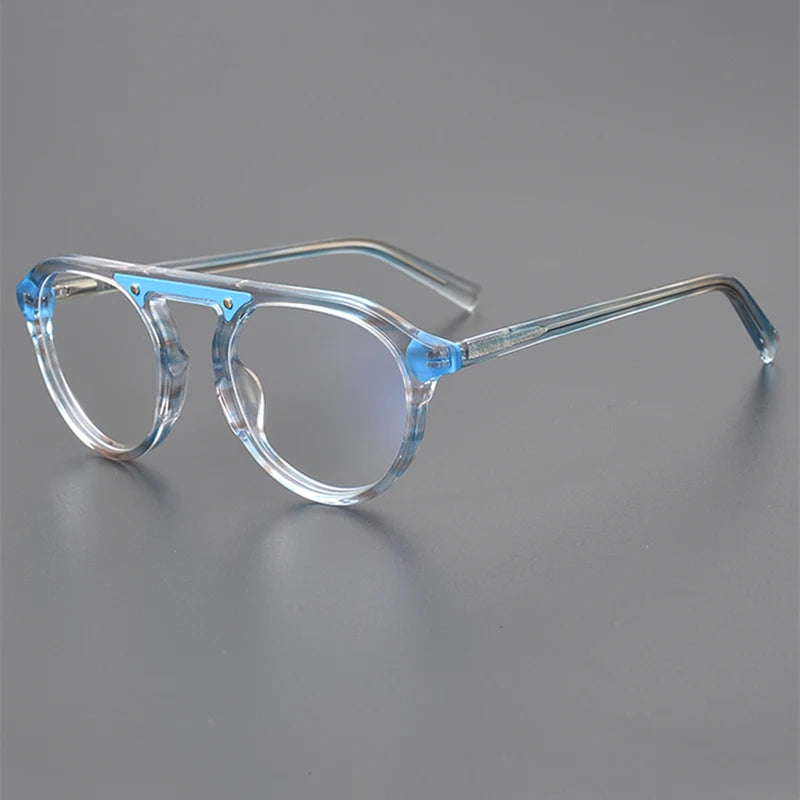 Nobler Unisex Full Rim Flat Top Round Brow Line Acetate Eyeglasses 19273 Full Rim Nobler C1  