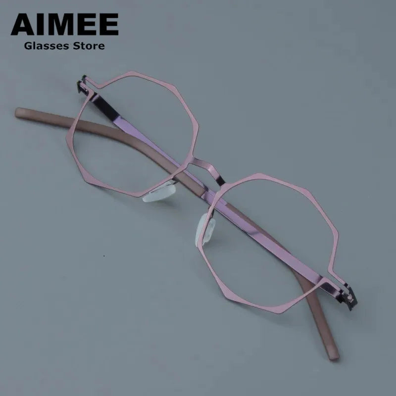 Aimee Women's Full Rim Polygon Round Screwless Steel Eyeglasses 13846 Full Rim Aimee Purple  