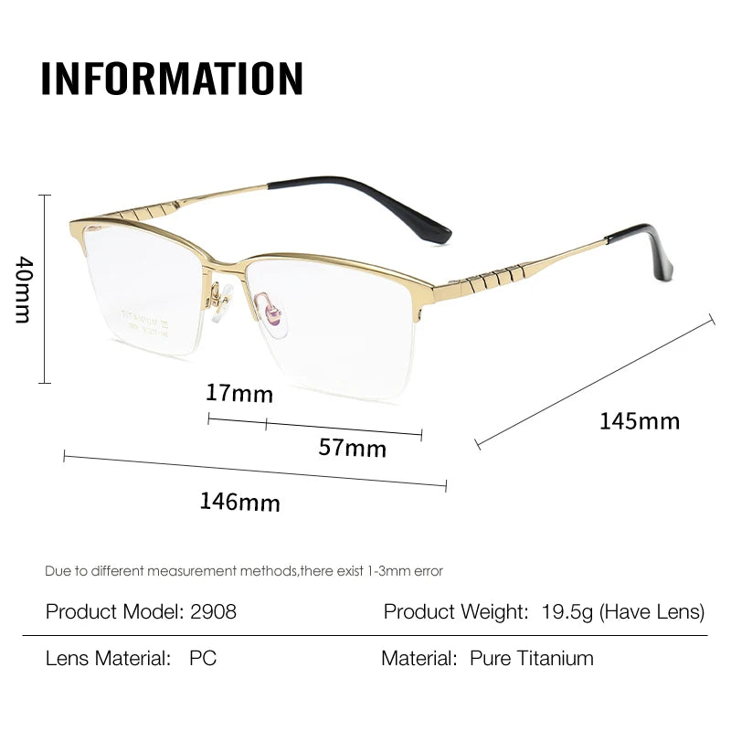 Muzz Men's Semi Rim Brow Line Square Titanium Eyeglasses 82908
