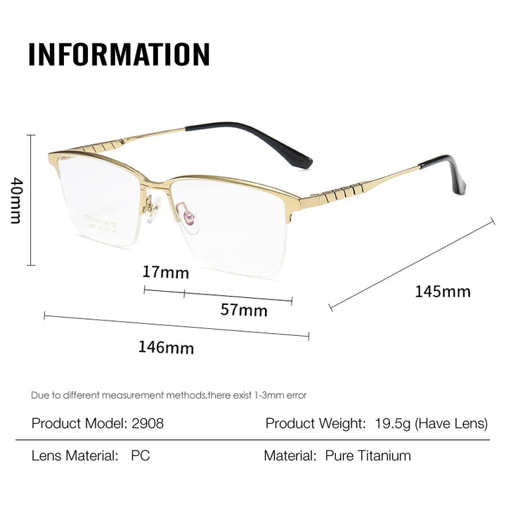 Muzz Men's Semi Rim Brow Line Square Titanium Eyeglasses 82908