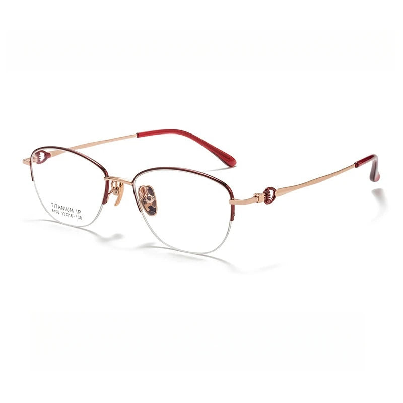 Yimaruili Women's Semi Rim Square Oval Alloy Eyelasses 98106 Semi Rim Yimaruili Eyeglasses Red Rose Gold