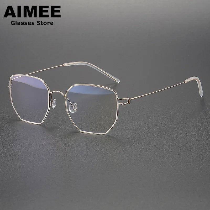 Aimee Unisex Full Rim Polygon Screwless Titanium Eyeglasses 51925 Full Rim Aimee Golden  