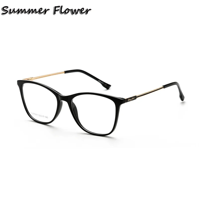 Summer Flower Women's Full Rim Square Cat Eye Tr 90 Titanium Eyeglasses 70011 Full Rim Summer Flower Bright Black