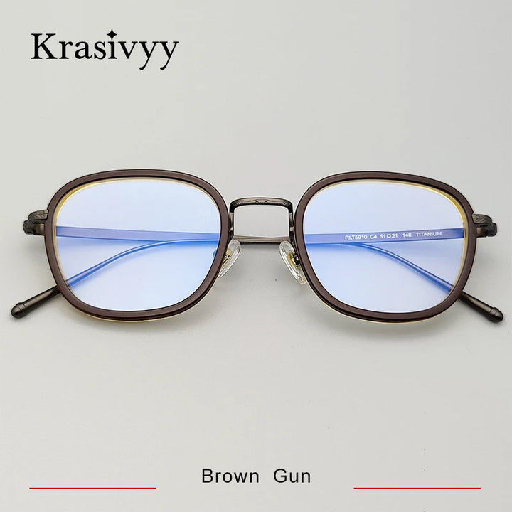 Krasivyy Unisex Full Rim Polygon Titanium Acetate Eyeglasses 75910 Full Rim Krasivyy Brown Gun