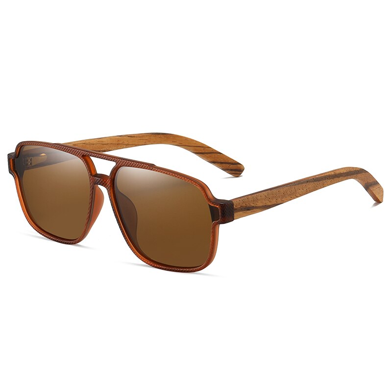 Hdcrafter Men's Full Rim Square Double Bridge Tac Bamboo Wood Polarized Sunglasses 61624 Sunglasses HdCrafter Sunglasses Brown-Tea Other 