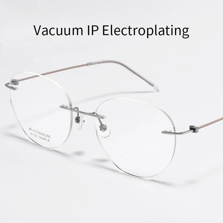 KatKani Unisex Rimless Round Titanium Eyeglasses S132 Rimless KatKani Eyeglasses   