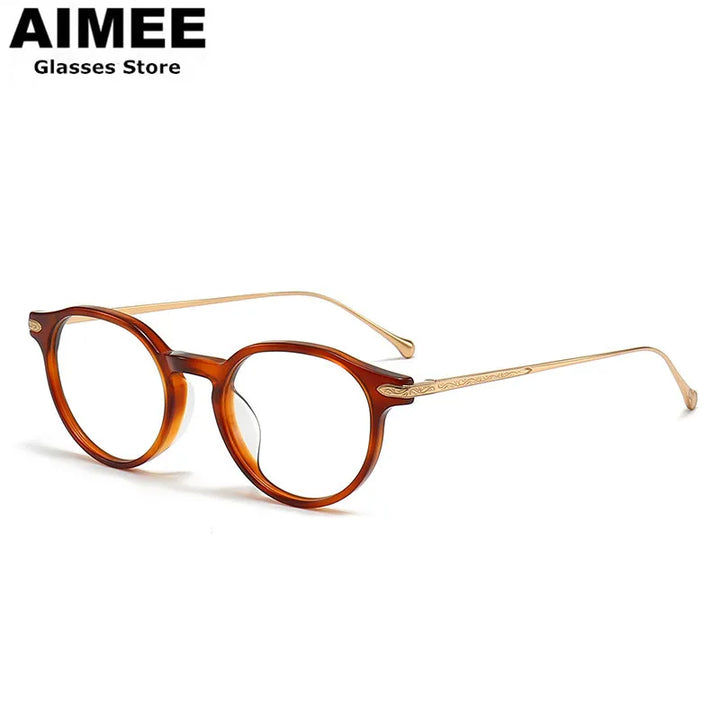 Aimee Women's Full Rim Round Acetate Titanium Eyeglasses 19011