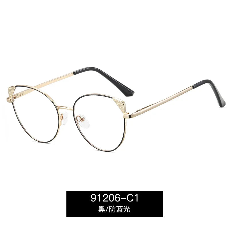 Reven Jate Women's Full Rim Small Oval Cat Eye Alloy Eyeglasses 391206