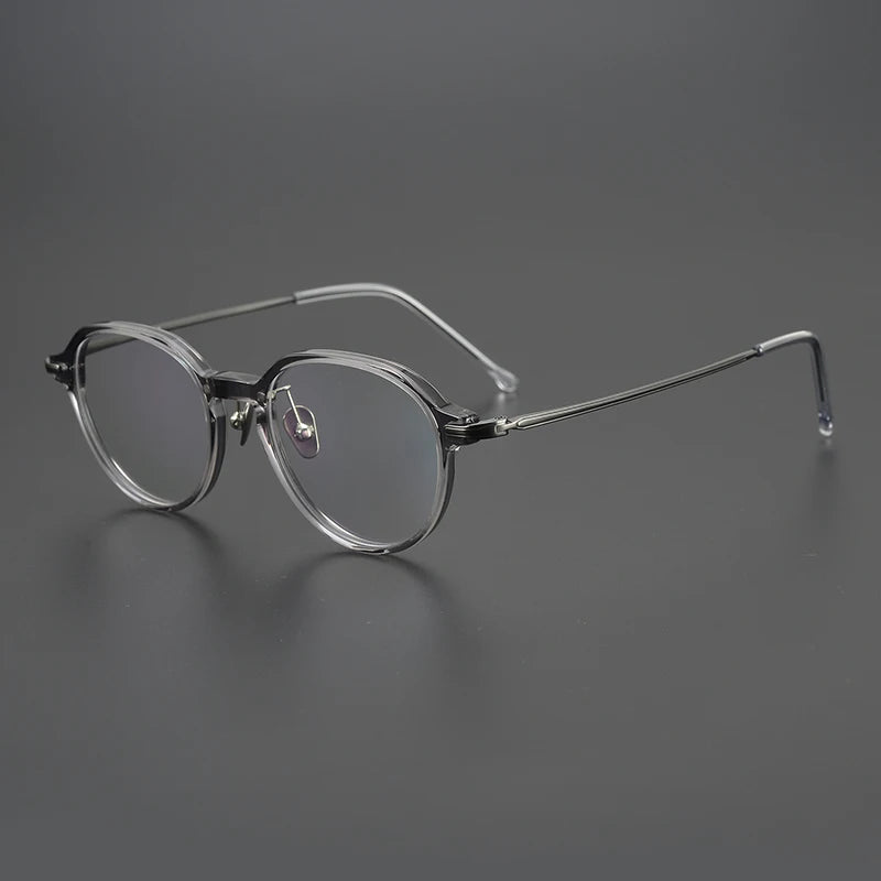 Black Mask Unisex Full Rim Flat Top Oval Titanium Acetate Eyeglasses 19834