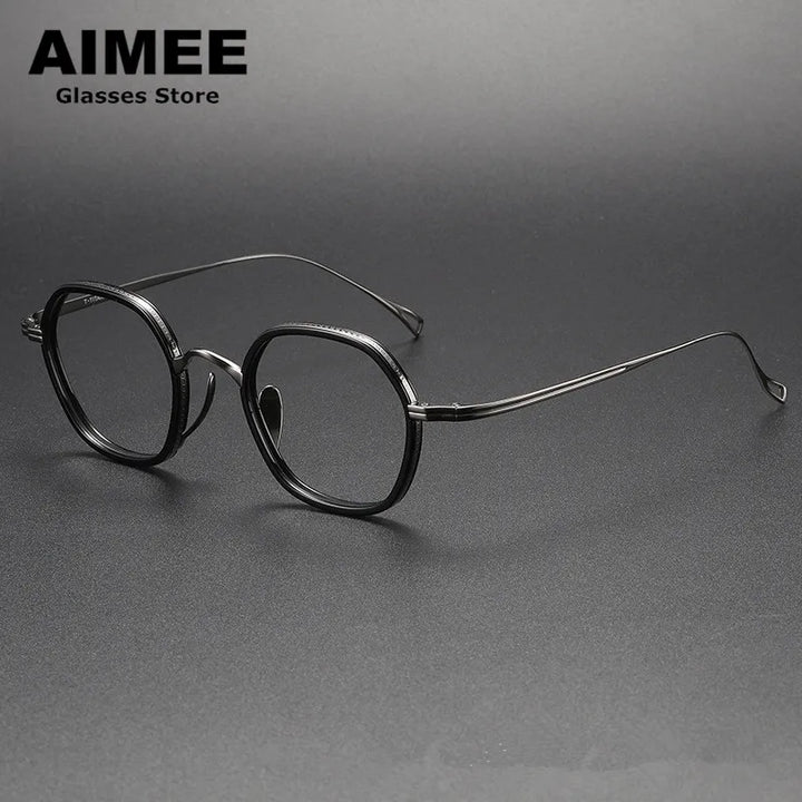 Aimee Unisex Full Rim Polygon Square Titanium Acetate Eyeglasses 80873 Full Rim Aimee Black-Gun  