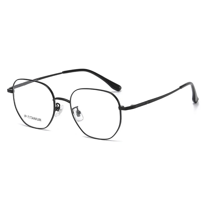 KatKani Unisex Full Rim Polygon Titnaium Alloy Eyeglasses 98447 Full Rim KatKani Eyeglasses Black  