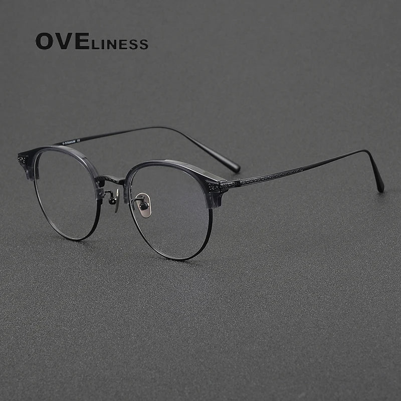 Oveliness Unisex Full Rim Oval Acetate Titanium Eyeglasses 3029 Full Rim Oveliness grey black  