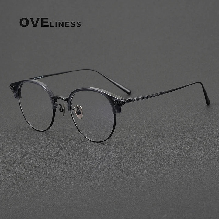 Oveliness Unisex Full Rim Oval Acetate Titanium Eyeglasses 3029 Full Rim Oveliness grey black  