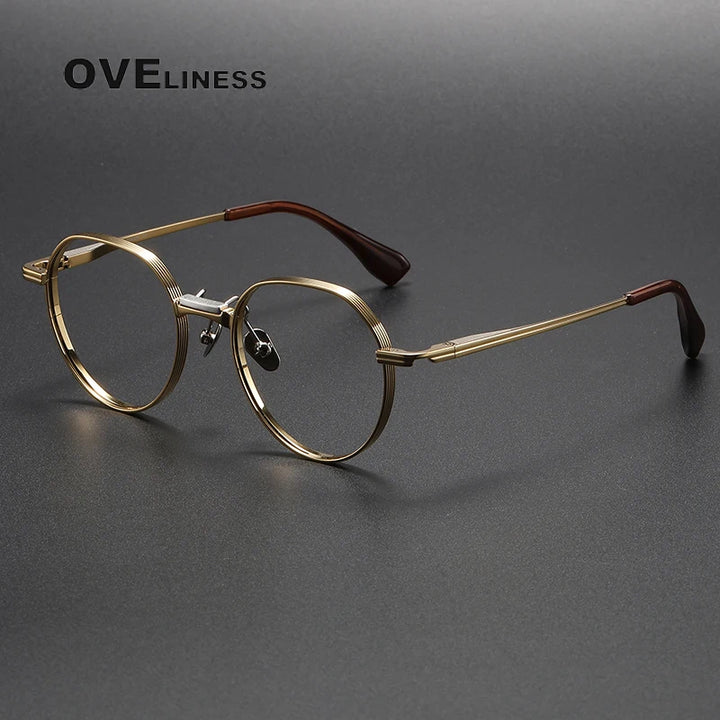 Oveliness Unisex Full Rim Flat Top Round Titanium Eyeglasses D150 Full Rim Oveliness gold silver  