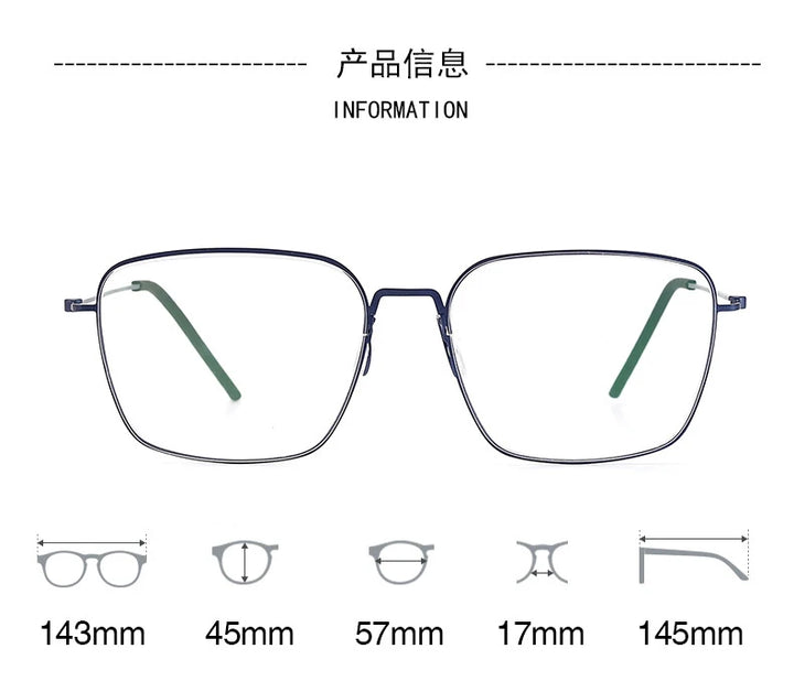 Black Mask Unisex Full Rim Square Screwless Titanium Eyeglasses 195538