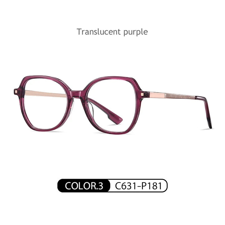 KatKani  Women's Full Rim Polygon Acetate Alloy Eyeglasses Bj9225 Full Rim KatKani Eyeglasses Translucent purple  