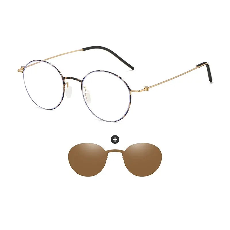 Gmei 790914 Unisex Full Rim Round Steel Frames Clip On Sunglasses FuzWeb