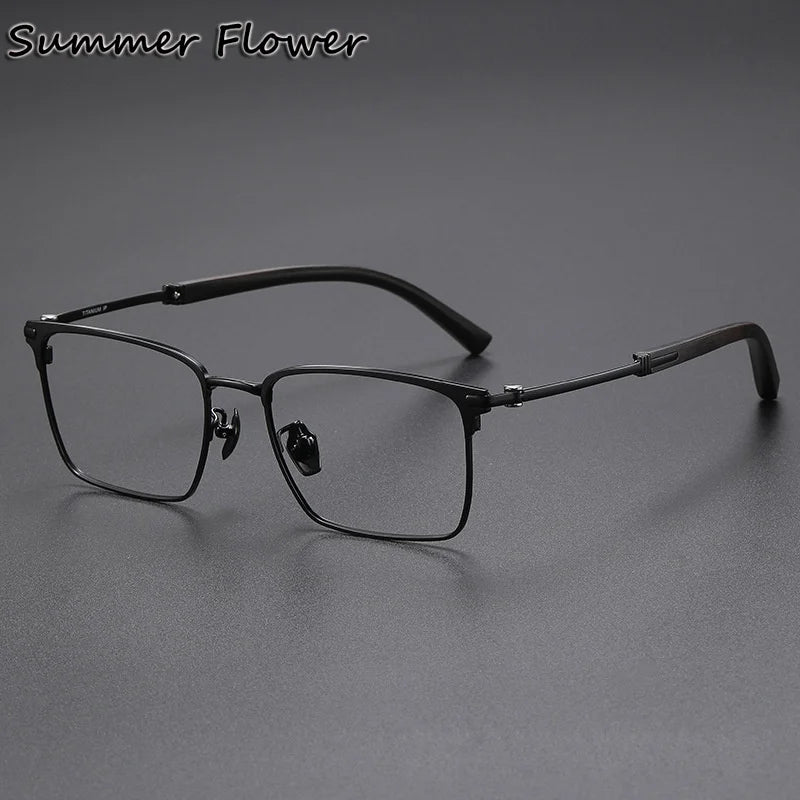 Summer Flower Unisex Full Rim Square Titanium Sandalwood Eyeglasses 82340 Full Rim Summer Flower Black