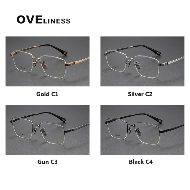 Oveliness Men's Semi Rim Square Titanium Eyeglasses 80930 Semi Rim Oveliness   