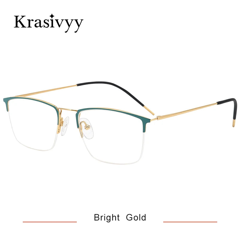 Krasivyy Women's Semi Rim Square Titanium Eyeglasses 916080 Semi Rim Krasivyy Bright Gold