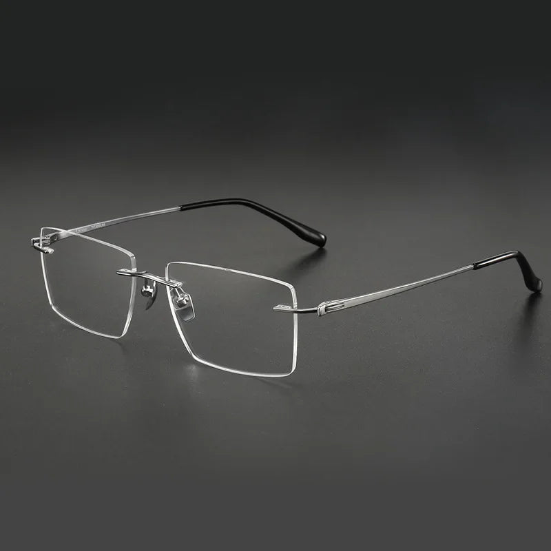 Aror Unisex Rimless Square Polygon Titanium Eyeglasses 10160 Rimless Aror Silver