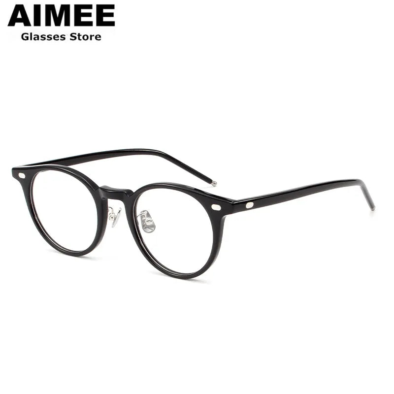 Aimee Unisex Full Rim Round Square Acetate Titanium Eyeglasses 19004