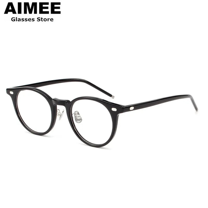 Aimee Unisex Full Rim Round Square Acetate Titanium Eyeglasses 19004