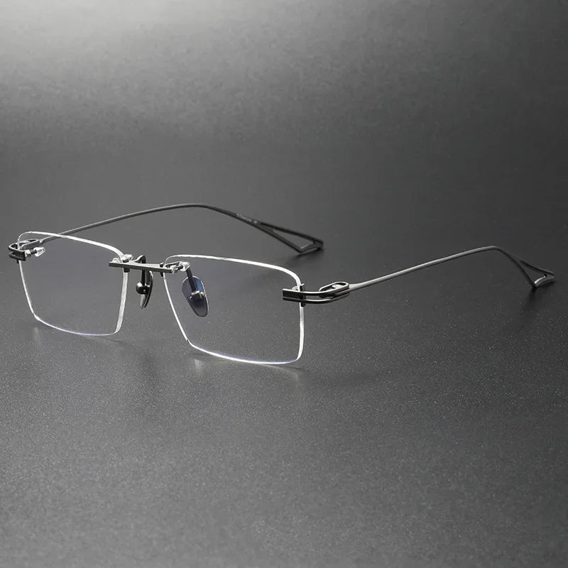 Muzz Unisex Rimless Square Titanium Eyeglasses 14017 Rimless Muzz GRAY  