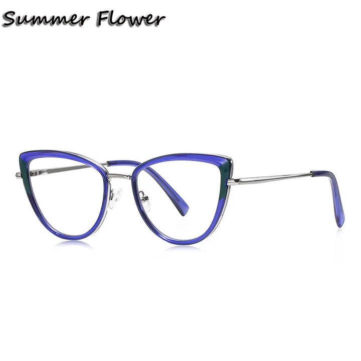 Summer Flower Women's Full Rim Cat Eye Tr 90 Titanium Eyeglasses 31274