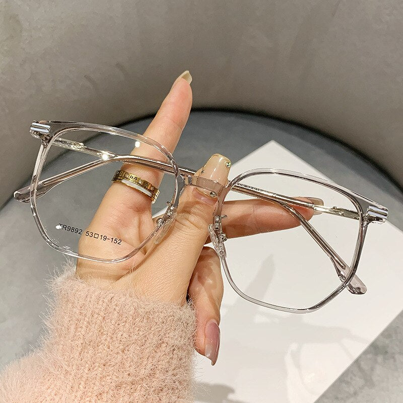 CCspace Women's Full RIm Square Tr 90 Alloy Eyeglasses 56493 Full Rim CCspace ClearGrey  