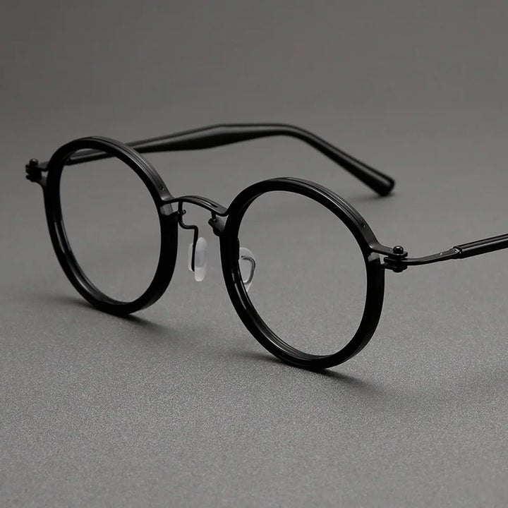 Black Mask Unisex Full Rim Big Round Titanium Acetate Eyeglasses 635862