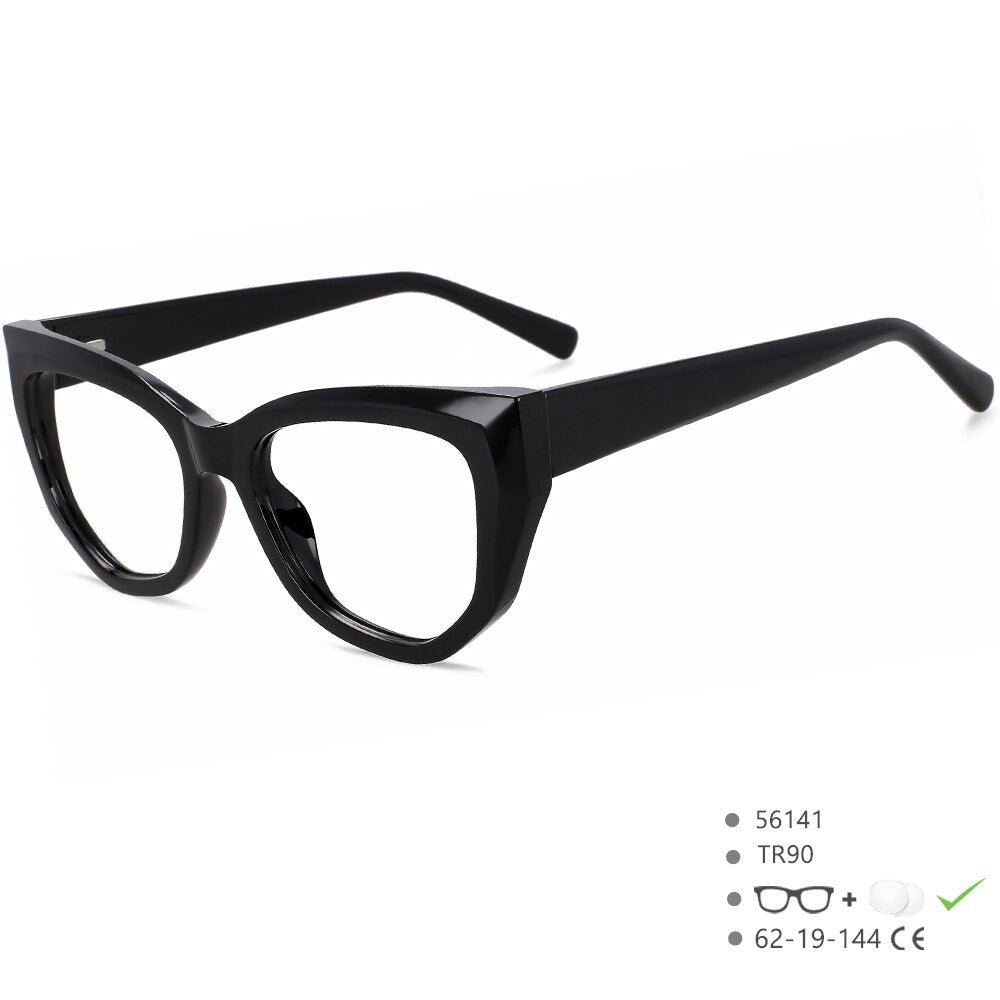 CCSpace Women's Full Rim Square Cat Eye Tr 90 Titanium Eyeglasses 56141 Full Rim CCspace China Black 
