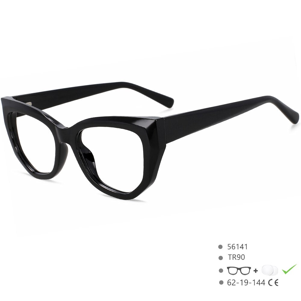 CCspace Women's Full Rim Square Cat Eye Tr 90 Titanium Eyeglasses 56141 Full Rim CCspace China Black 