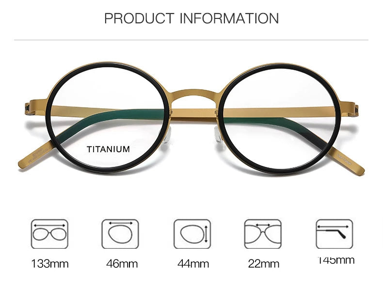 Black Mask Women's Full Rim Round Screwless Titanium Eyeglasses 49707 Full Rim Black Mask