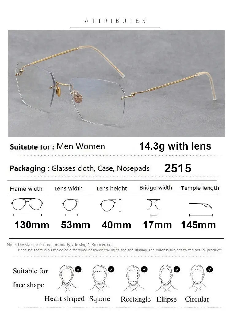 Bobbie Womens Rimless Square Titanium Eyeglasses 251500 — view 2 | Bobbie at FuzWeb