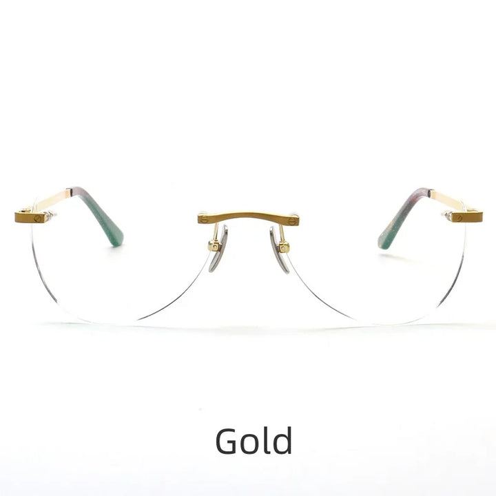 KatKani Unisex Rimless Round Titanium Eyeglasses 02540 Rimless KatKani Eyeglasses Gold  