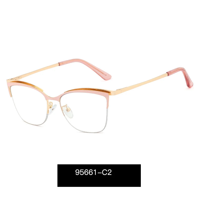 Handoer Women's Full Rim Oval Cat Eye Alloy Eyeglasses 95661