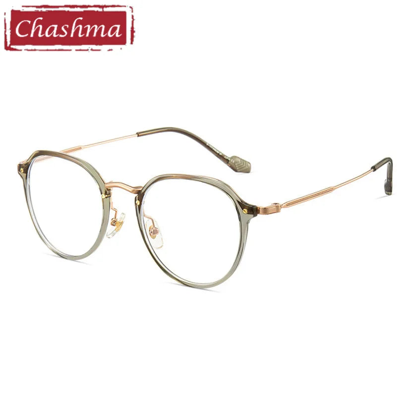 Chashma Women's Full Rim Flat Top Oval Tr 90 Titanium Eyeglasses 98076 Full Rim Chashma Olive Green