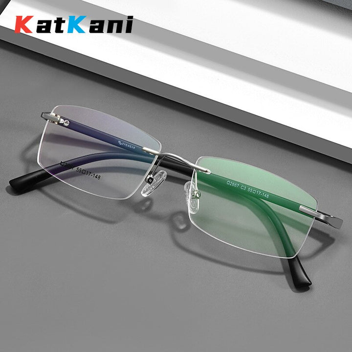 KatKani Men's Rimless Square Tr 90 Alloy Eyeglasses 2667 Rimless KatKani Eyeglasses   