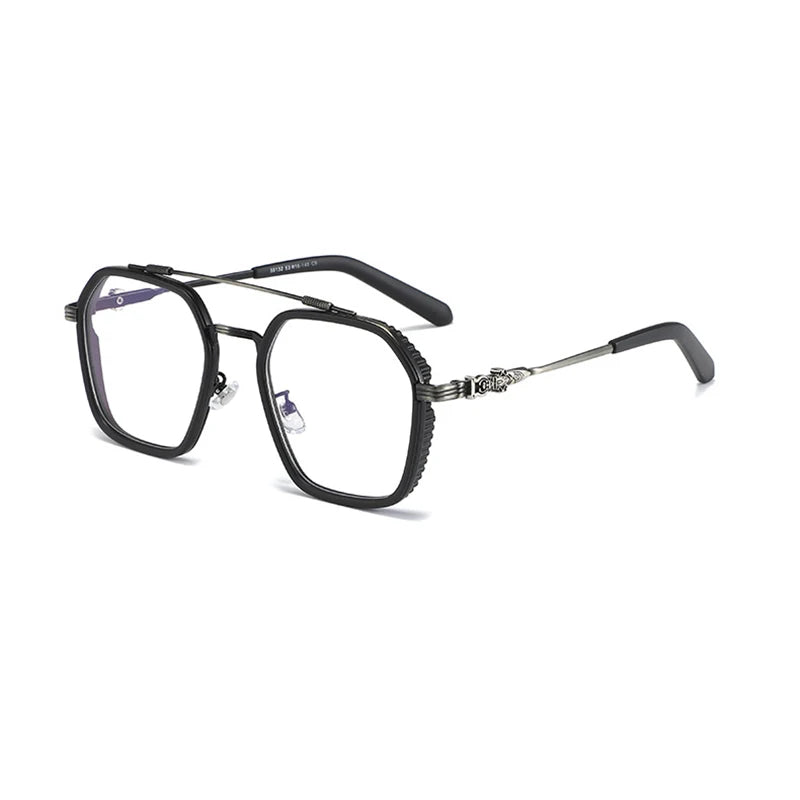 Hdcrafter Men's Full Rim Big Square Double Bridge Titanium Eyeglasses 55132 Full Rim Hdcrafter Eyeglasses Black  