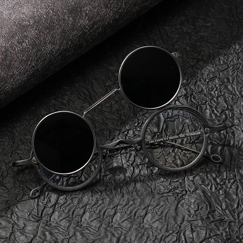 Black Mask Unisex Full Rim Round Titanium Eyeglasses Clip On Sunglasses 15975