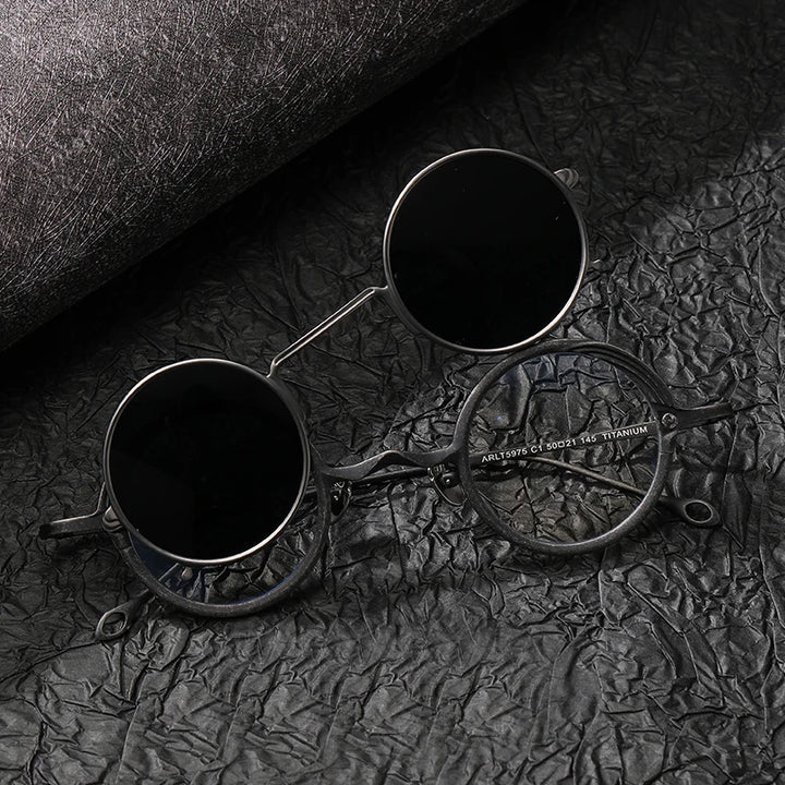 Black Mask Unisex Full Rim Round Titanium Eyeglasses Clip On Sunglasses 15975