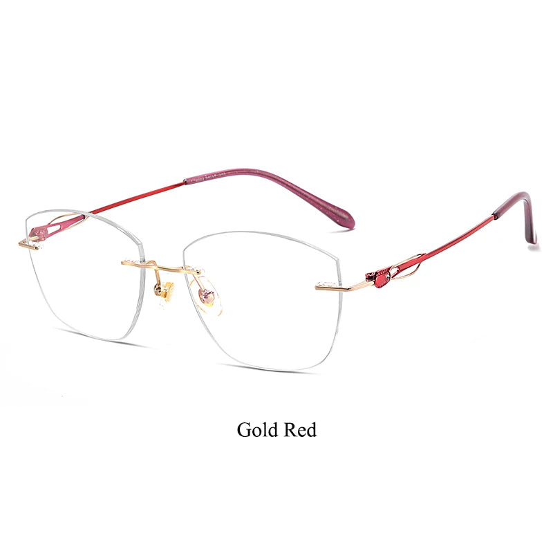 Bclear Women's Rimless Square Cat Eye Titanium Eyeglasses 416022 Rimless Bclear Gold Red