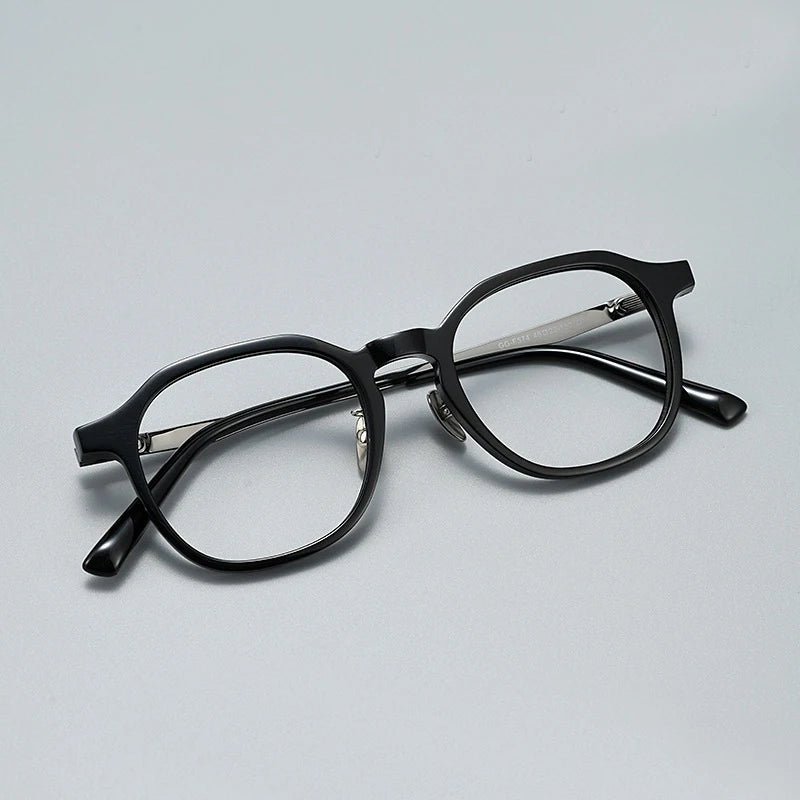 Black Mask Unisex Full Rim Square Titanium Acetate Eyeglasses 396574