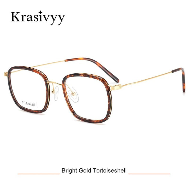 Krasivyy Men's Full Rim Square Tr 90 Titanium Eyeglasses Kr16044 Full Rim Krasivyy Gold Tortoiseshell CN 