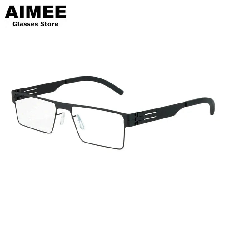 Aimee Unisex Full Rim Brow Line Square Screwless Steel Eyeglasses 1175 Full Rim Aimee Black  