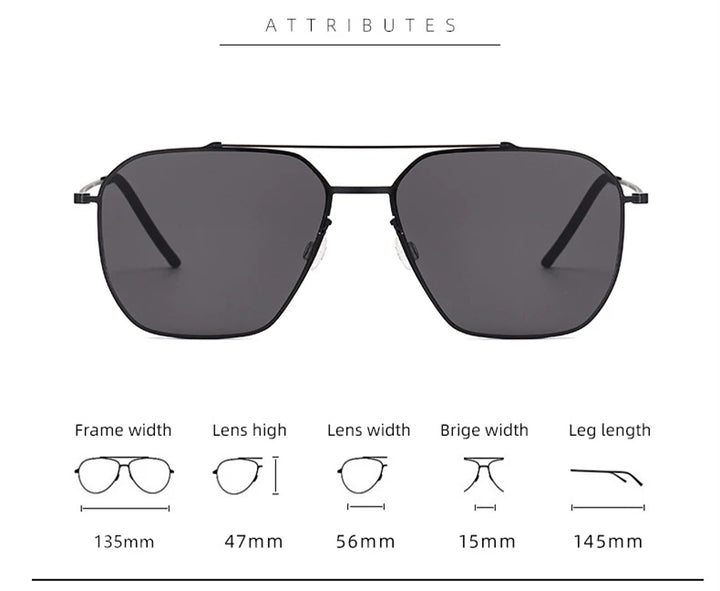 Black Mask Women's Full Rim Square Double Bridge Titanium Sunglasses 398804