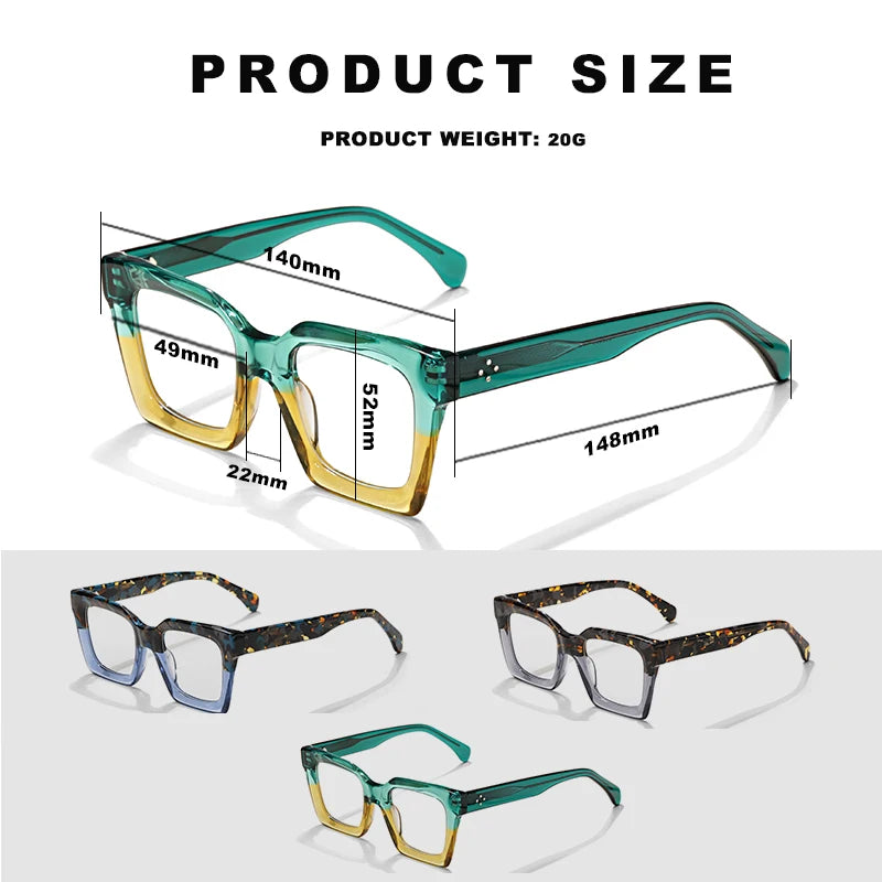 Hewei Unisex Full Rim Square Thick Acetate Eyeglasses 882285 Full Rim Hewei   