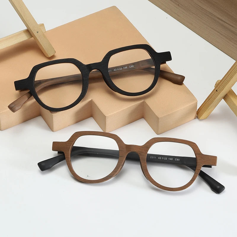 Hdcrafter Unisex Full Rim Flat Top Round Wood Eyeglasses 2311 Full Rim Hdcrafter Eyeglasses   