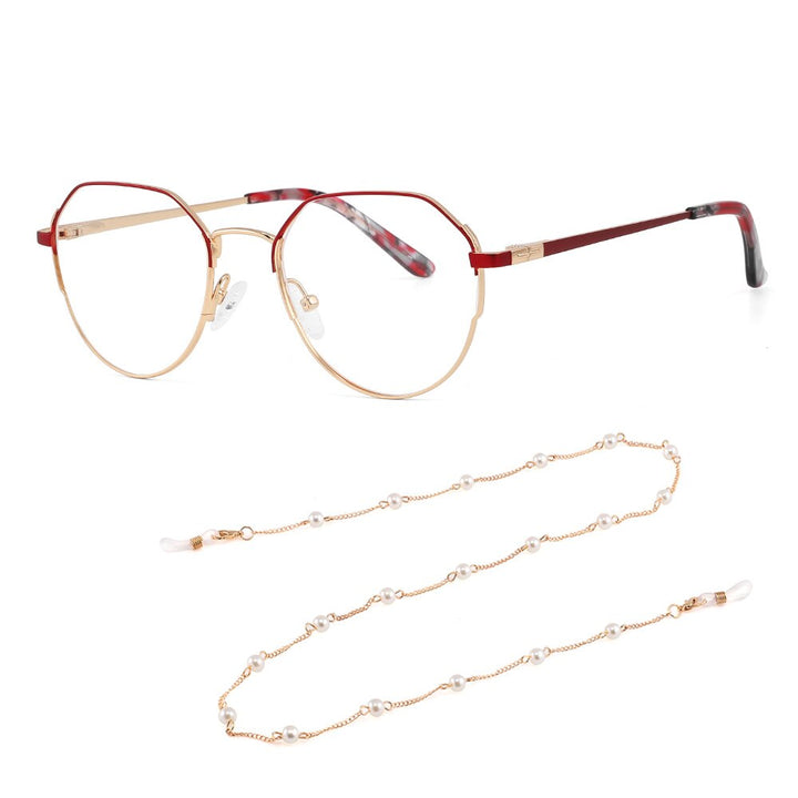 Laoyehui Women's Full Rim Oval Alloy Presbyopic Reading Glasses Glr8236 Reading Glasses Laoyehui 0(NO BLUE LIGHT) C4 red With Chains 